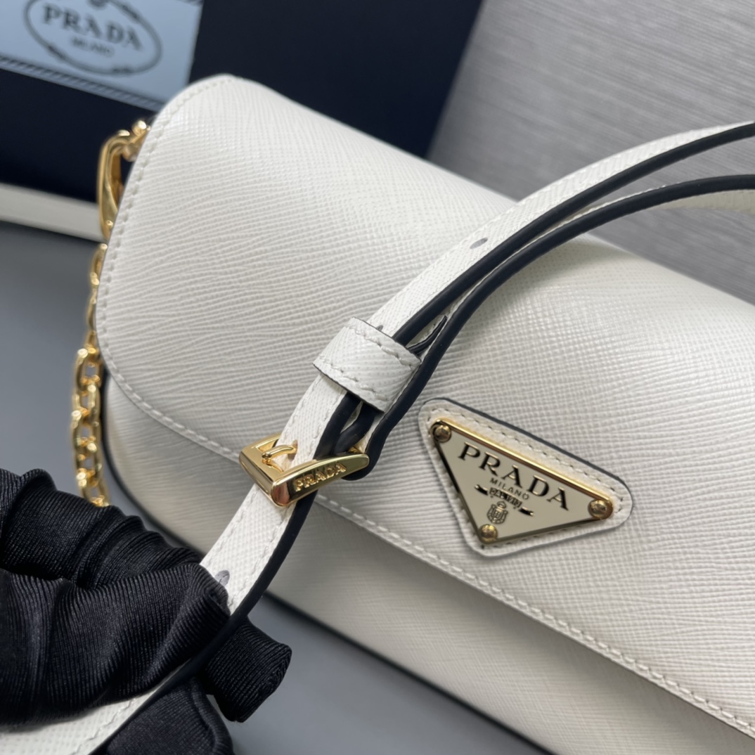 Prada Mini Saffiano Leather Shoulder Bag Handbag White 1BD356